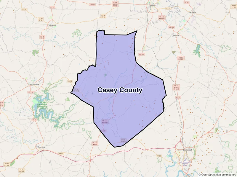 Map of Casey County, Kentucky and ZIP codes