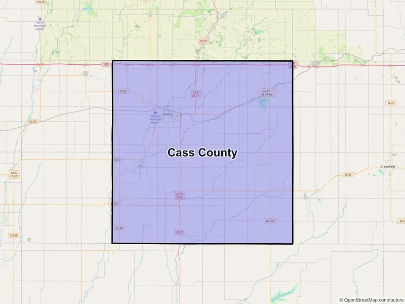 Map of Cass County, Iowa and ZIP codes