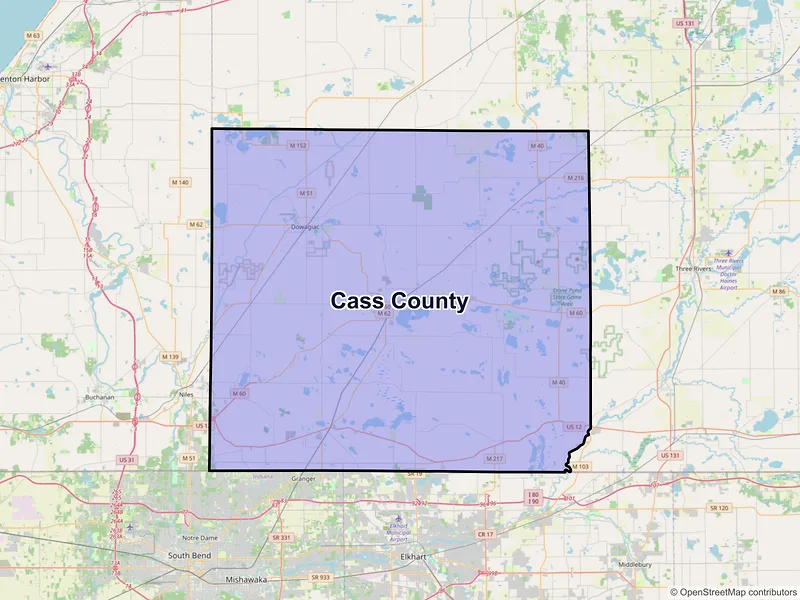 Map of Cass County, Michigan and ZIP codes