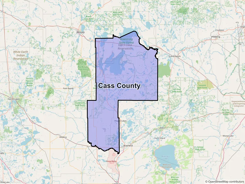 Map of Cass County, Minnesota and ZIP codes