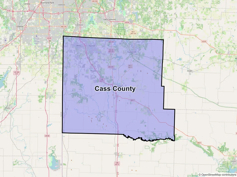Map of Cass County, Missouri and ZIP codes