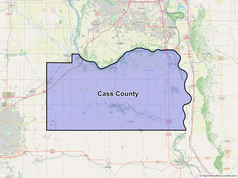 Map of Cass County, Nebraska and ZIP codes