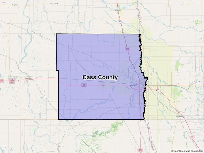 Map of Cass County, North Dakota and ZIP codes