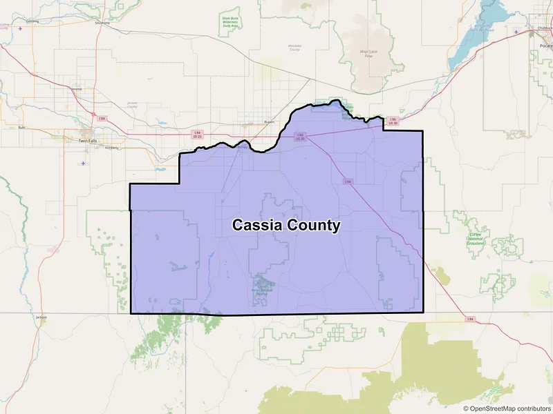 Map of Cassia County, Idaho and ZIP codes
