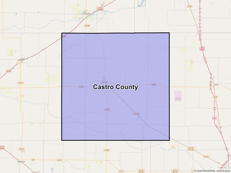 Map of Castro County, Texas and ZIP codes