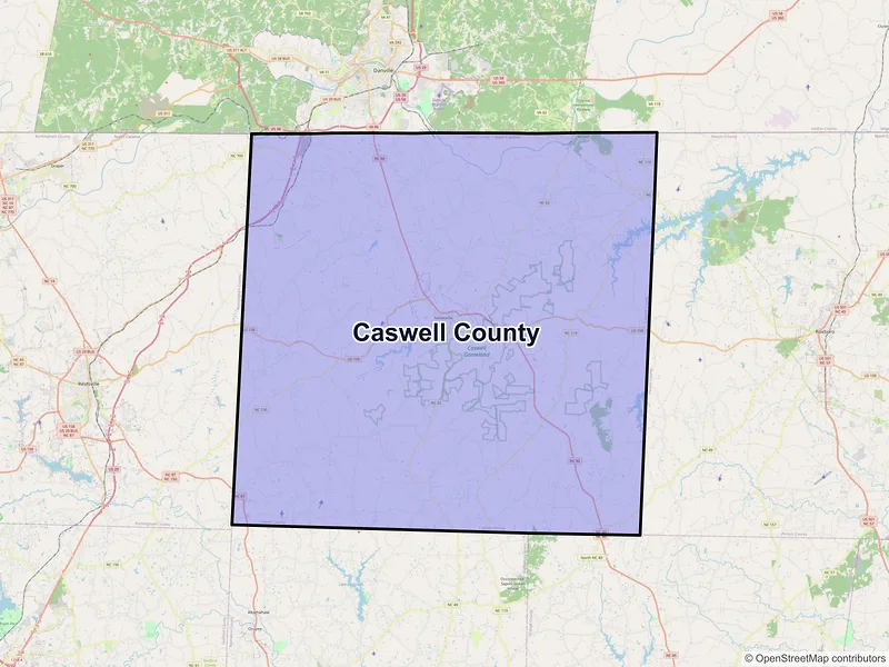 Map of Caswell County, North Carolina and ZIP codes