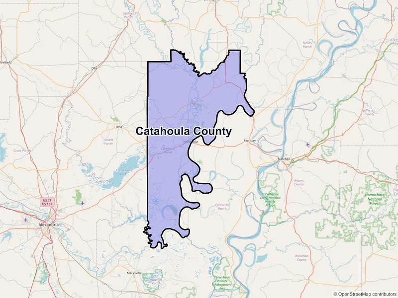 Map of Catahoula County, Louisiana and ZIP codes