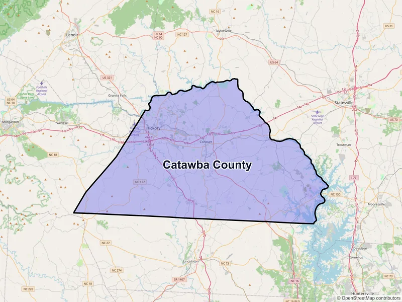 Map of Catawba County, North Carolina and ZIP codes