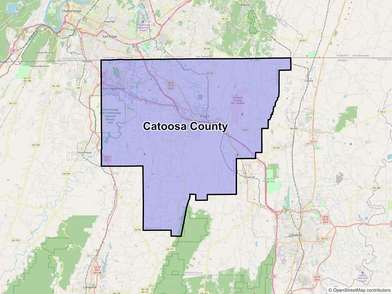 Map of Catoosa County, Georgia and ZIP codes