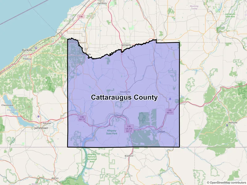 Map of Cattaraugus County, New York and ZIP codes