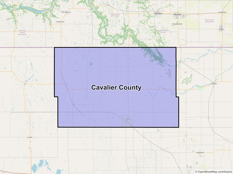 Map of Cavalier County, North Dakota and ZIP codes