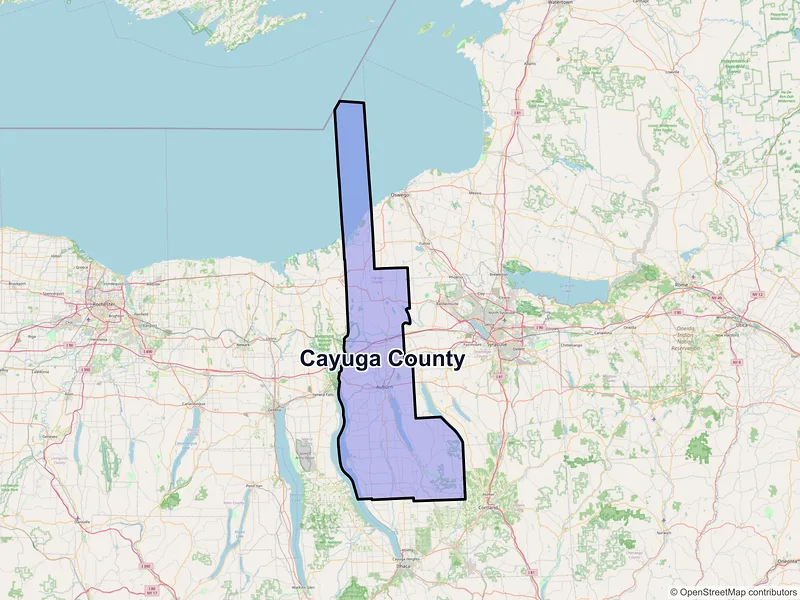 Map of Cayuga County, New York and ZIP codes