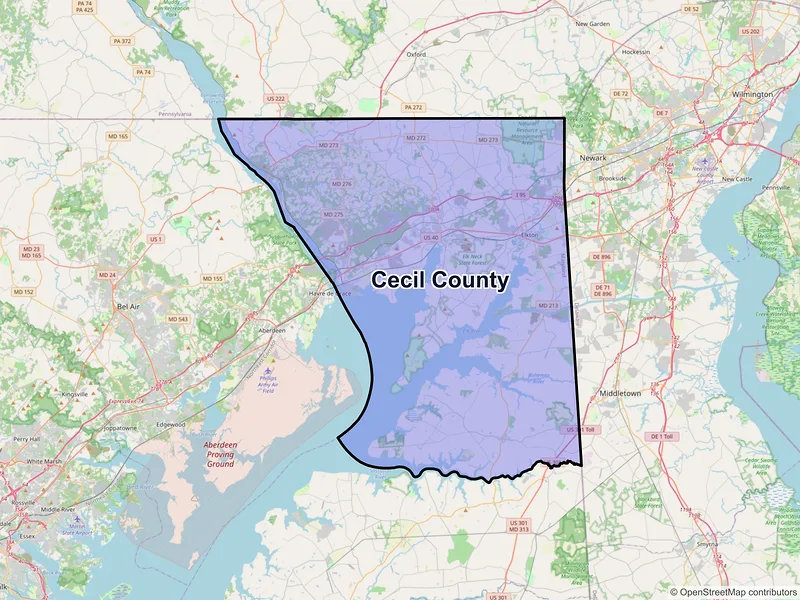 Map of Cecil County, Maryland and ZIP codes