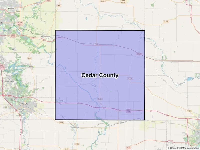 Map of Cedar County, Iowa and ZIP codes