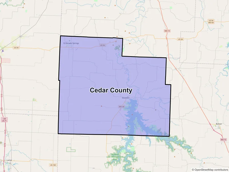 Map of Cedar County, Missouri and ZIP codes