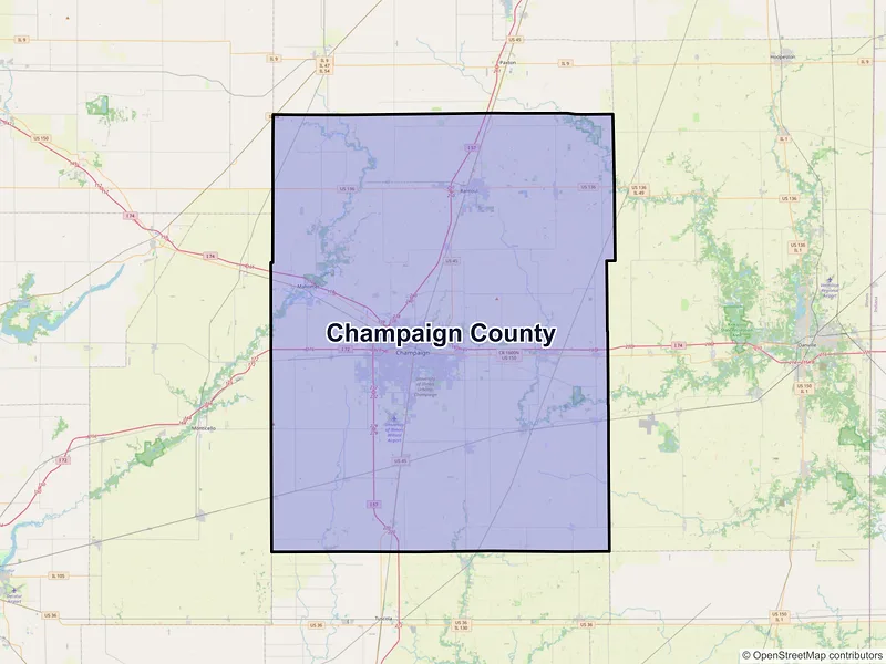 Map of Champaign County, Illinois and ZIP codes