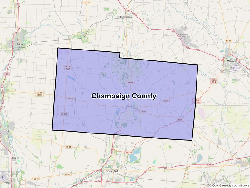 Map of Champaign County, Ohio and ZIP codes