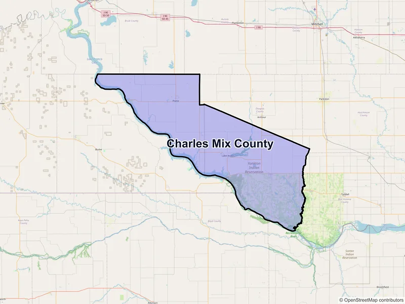 Map of Charles Mix County, South Dakota and ZIP codes
