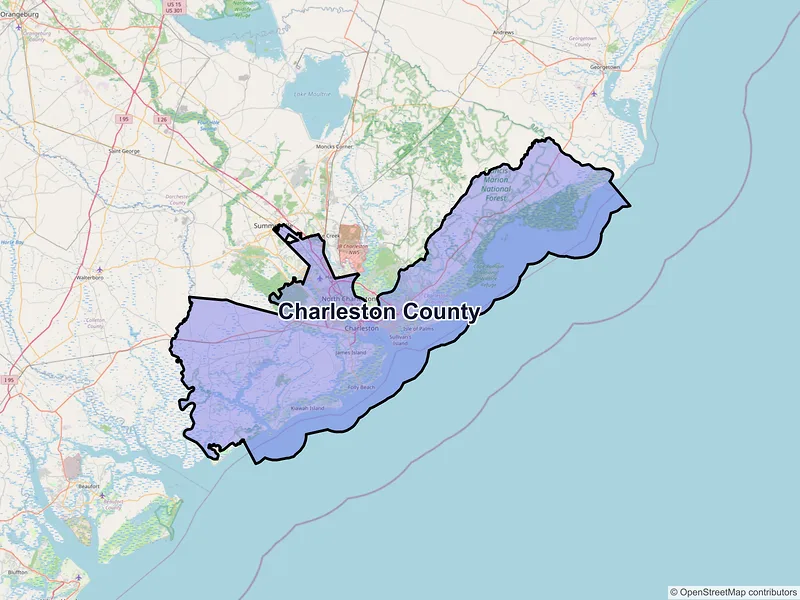 Map of Charleston County, South Carolina and ZIP codes