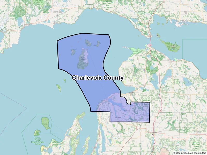 Map of Charlevoix County, Michigan and ZIP codes
