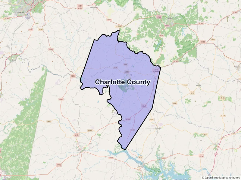 Map of Charlotte County, Virginia and ZIP codes