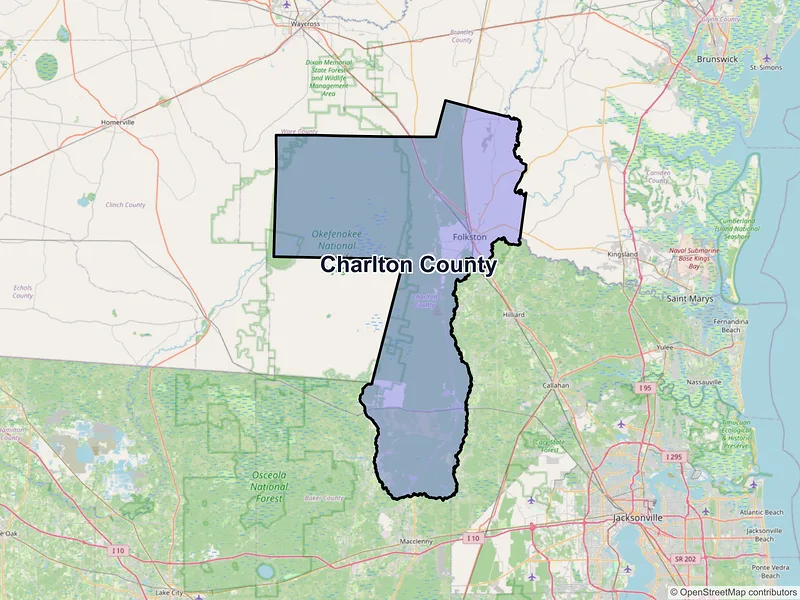 Map of Charlton County, Georgia and ZIP codes