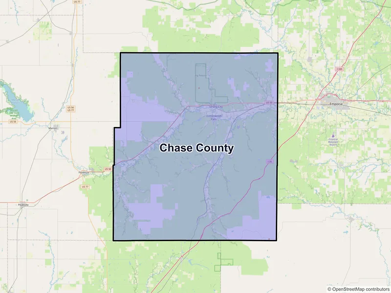 Map of Chase County, Kansas and ZIP codes