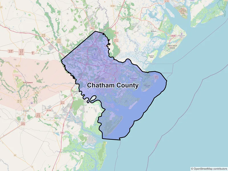 Map of Chatham County, Georgia and ZIP codes