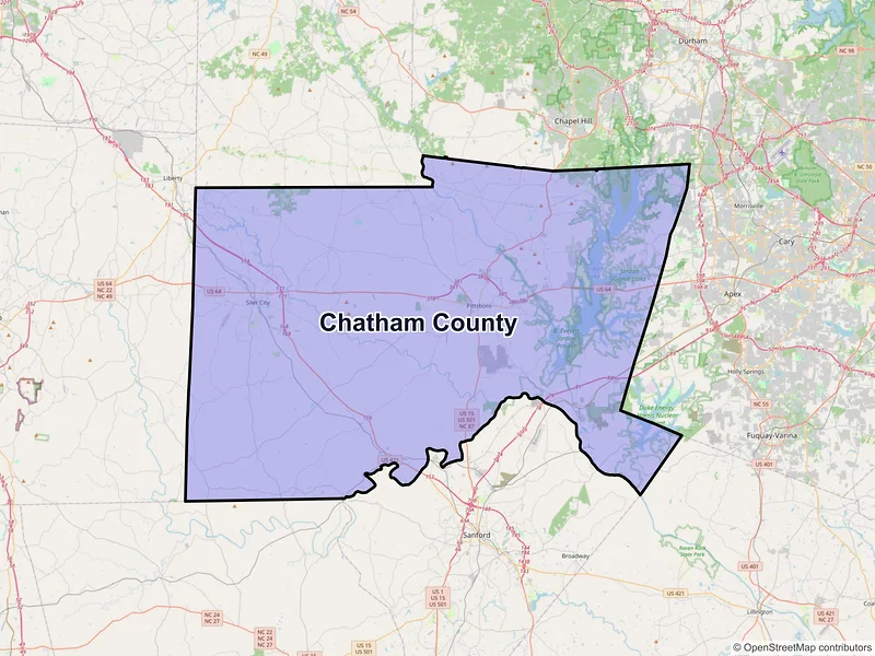 Map of Chatham County, North Carolina and ZIP codes