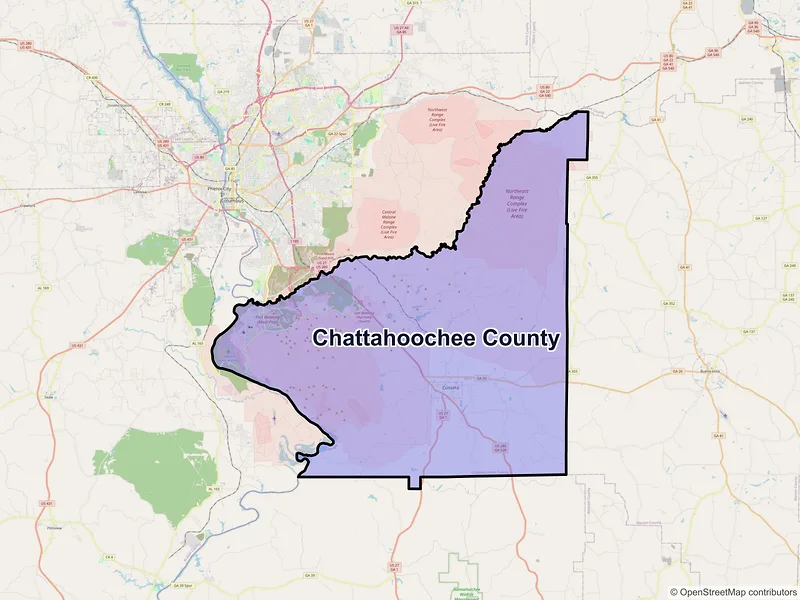 Map of Chattahoochee County, Georgia and ZIP codes