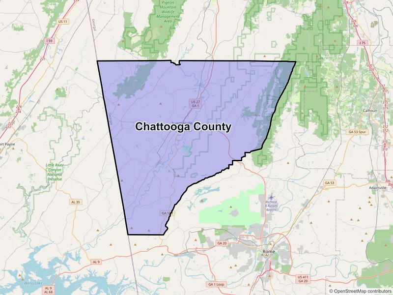 Map of Chattooga County, Georgia and ZIP codes