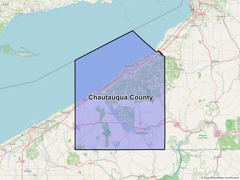 Map of Chautauqua County, New York and ZIP codes