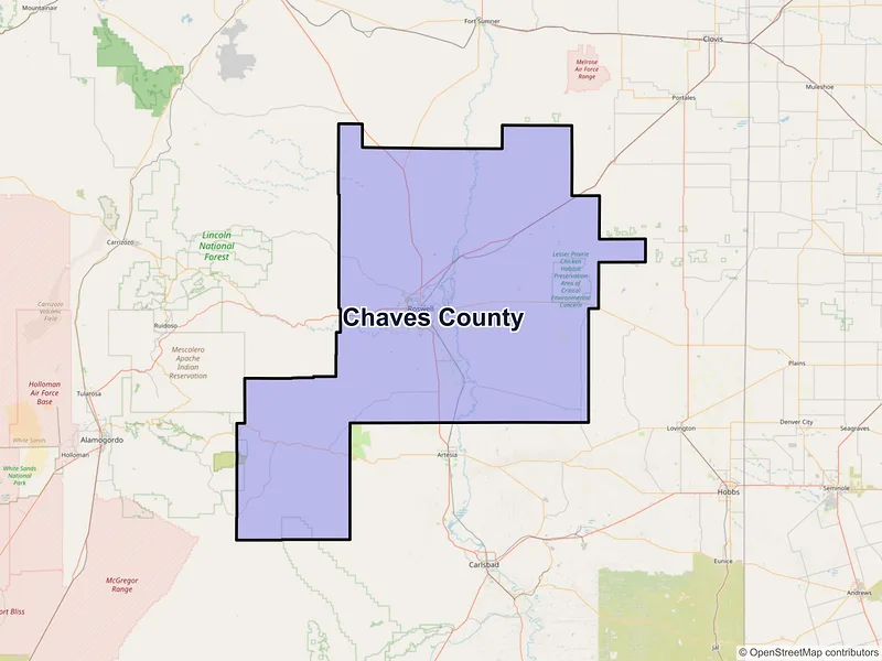 Map of Chaves County, New Mexico and ZIP codes