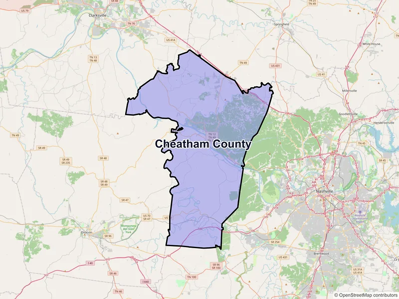 Map of Cheatham County, Tennessee and ZIP codes