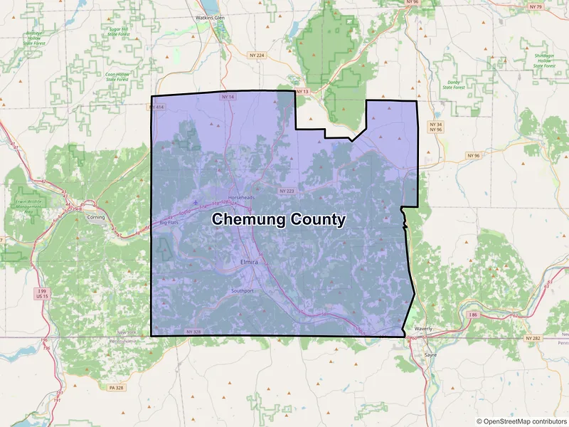Map of Chemung County, New York and ZIP codes
