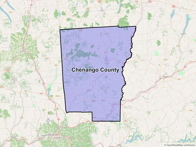 Map of Chenango County, New York and ZIP codes