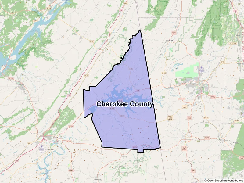 Map of Cherokee County, Alabama and ZIP codes