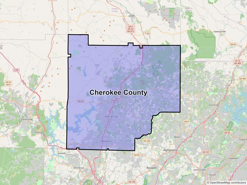 Map of Cherokee County, Georgia and ZIP codes