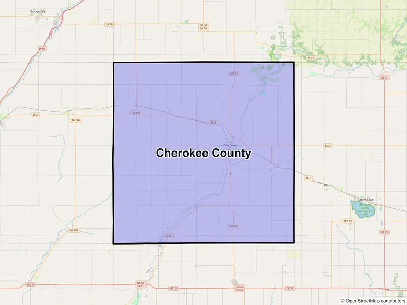 Map of Cherokee County, Iowa and ZIP codes