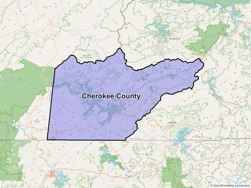 Map of Cherokee County, North Carolina and ZIP codes