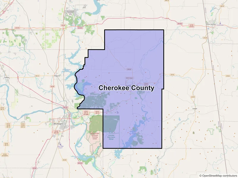 Map of Cherokee County, Oklahoma and ZIP codes