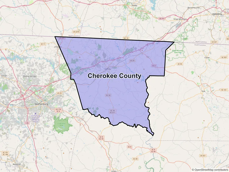 Map of Cherokee County, South Carolina and ZIP codes