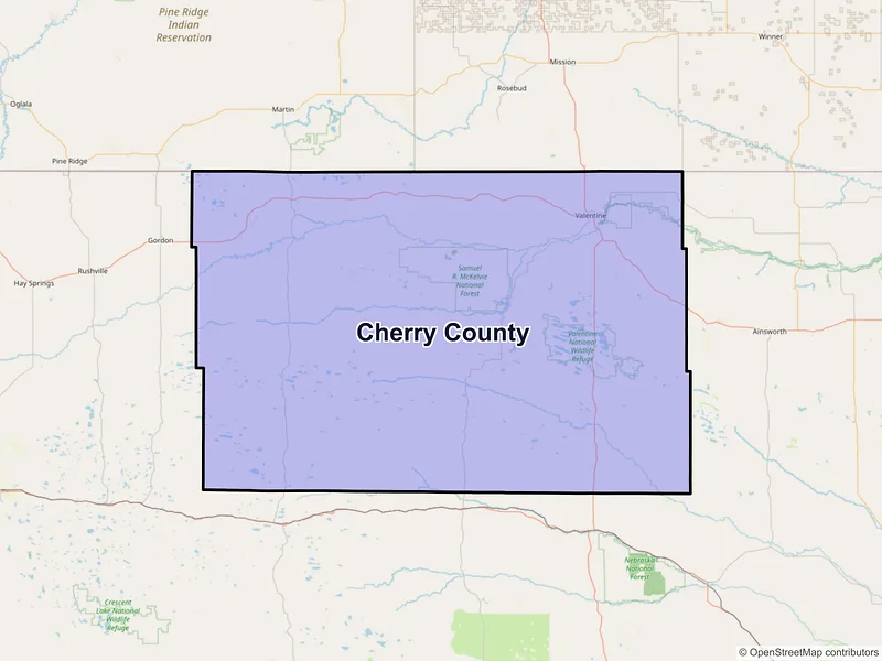 Map of Cherry County, Nebraska and ZIP codes