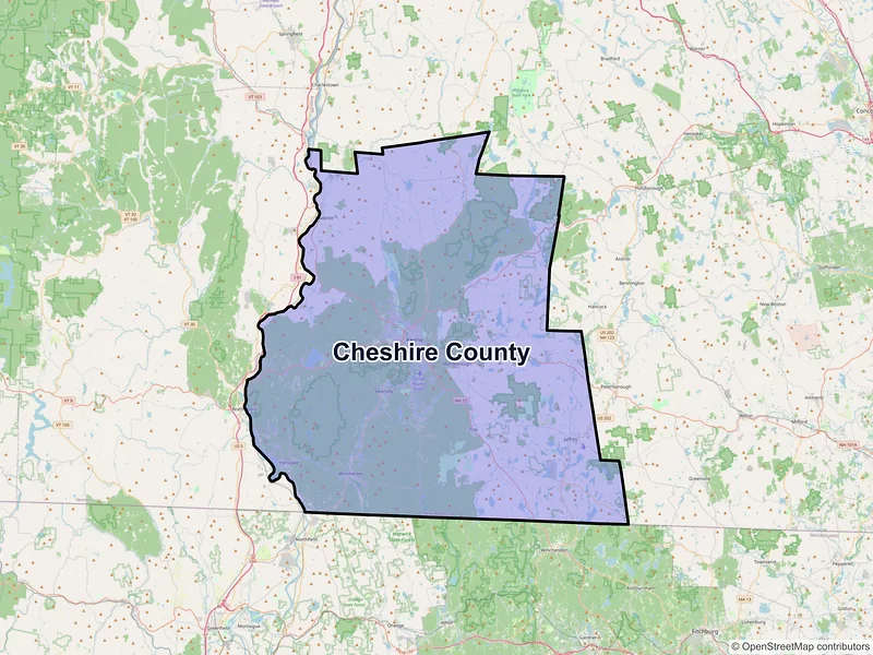 Map of Cheshire County, New Hampshire and ZIP codes