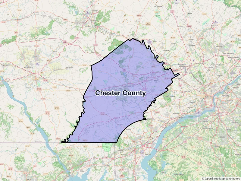 Map of Chester County, Pennsylvania and ZIP codes