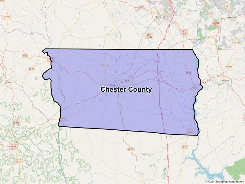 Map of Chester County, South Carolina and ZIP codes