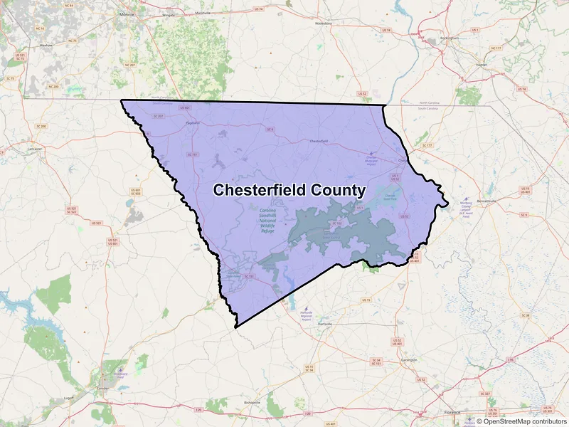 Map of Chesterfield County, South Carolina and ZIP codes