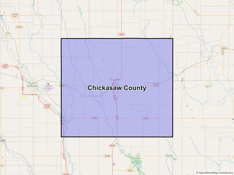 Map of Chickasaw County, Iowa and ZIP codes