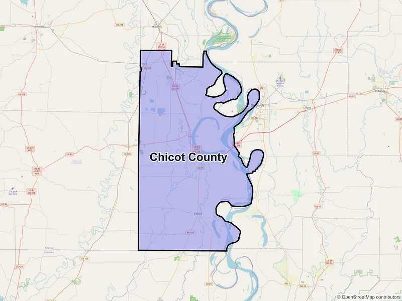 Map of Chicot County, Arkansas and ZIP codes