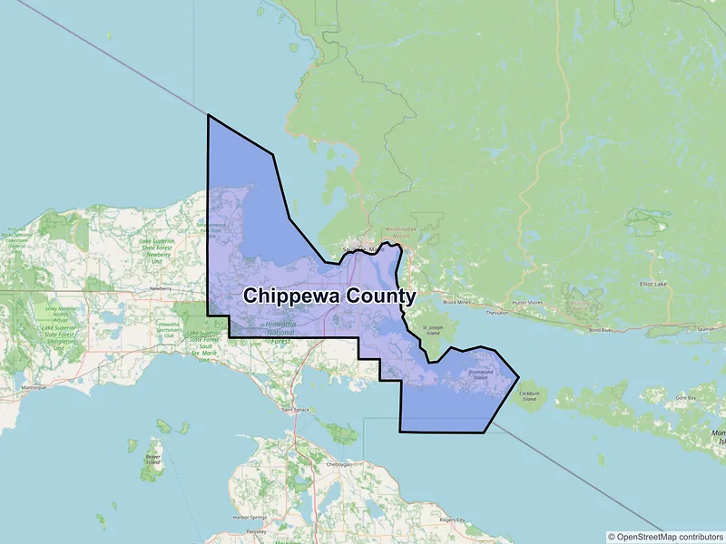 Map of Chippewa County, Michigan and ZIP codes